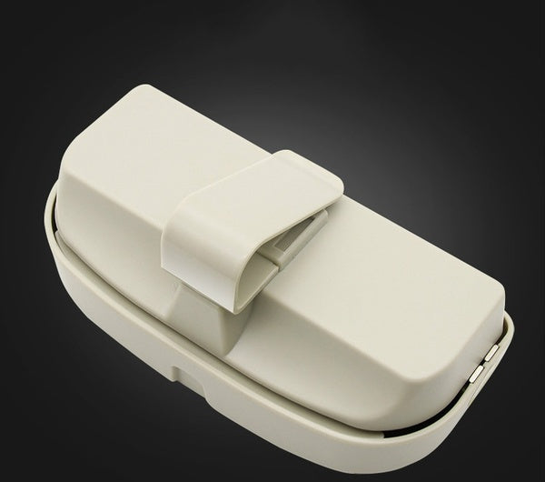 BEIGE Glasses Holder for Car Sun Visor, Universal Car Sunglasses Eyeglasses Case Storage Box Organizer Car Glasses Holder Sun Visor Clip with Ticket Card Holder and Magnetic Function