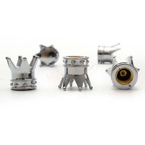 4 Pieces Silver Chrome Crown Wheel Tire Valve Stem Air Dust Caps Cover