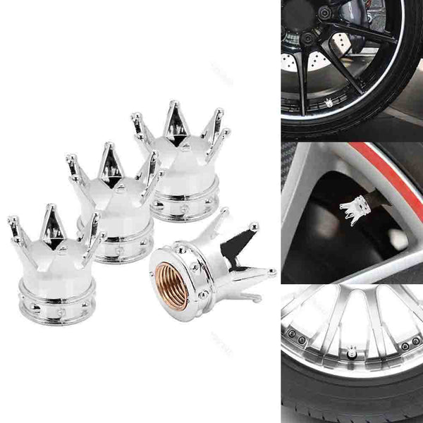 4 Pieces Silver Chrome Crown Wheel Tire Valve Stem Air Dust Caps Cover