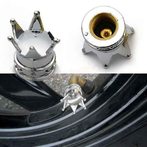 4 Pieces Silver Chrome Crown Wheel Tire Valve Stem Air Dust Caps Cover