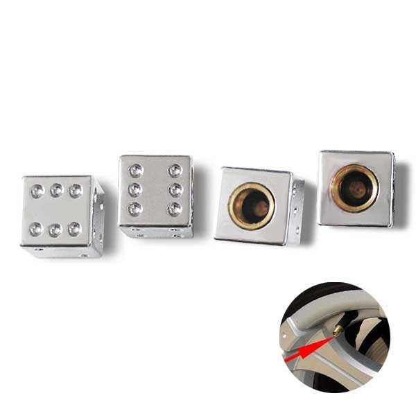 4pcs Silver Dice Aluminum Wheel Tire Valve Stem Air Dust Caps Cover