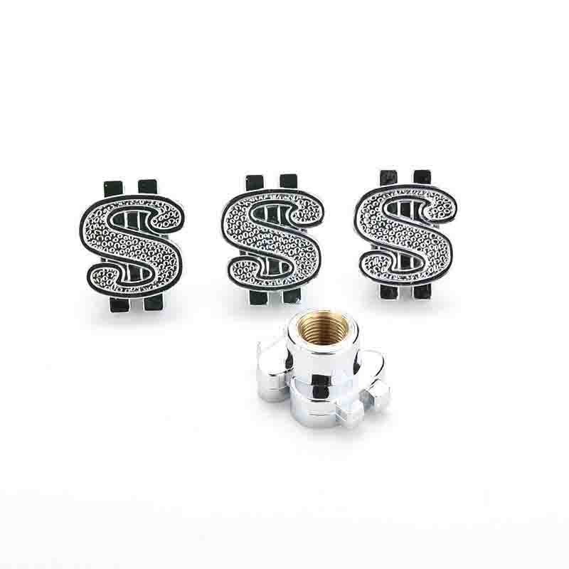 4 Pieces Chrome Money Dollar $ Sign Wheel Tire Valve Stem Air Dust Caps Cover