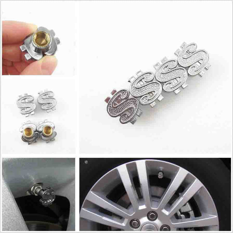 4 Pieces Chrome Money Dollar $ Sign Wheel Tire Valve Stem Air Dust Caps Cover