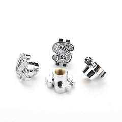 4 Pieces Chrome Money Dollar $ Sign Wheel Tire Valve Stem Air Dust Caps Cover
