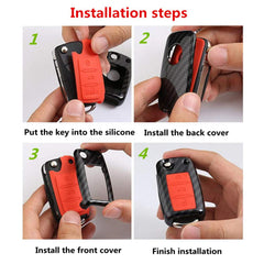 Volkswagen 3 Button ABS+Silicone Flip Key Cover Case With Keychain Suitable For TIGUAN, T-ROC, NEW JETTA