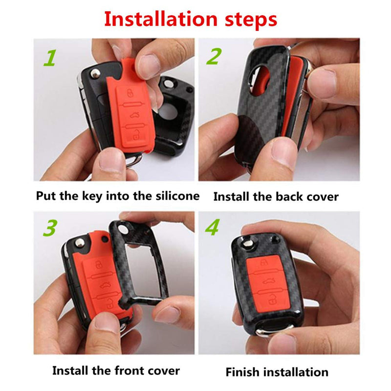 Volkswagen 3 Button ABS+Silicone Flip Key Cover Case With Keychain Suitable For TIGUAN, T-ROC, NEW JETTA