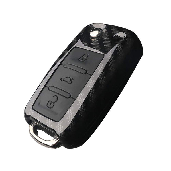 Volkswagen 3 Button ABS+Silicone Flip Key Cover Case With Keychain Suitable For TIGUAN, T-ROC, NEW JETTA