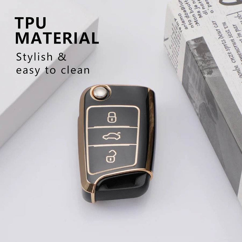 Volkswagen 3 Button Flip TPU Key Cover For Virtus, Tiguan, T-Roc, Taigun, New Jetta Car