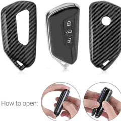 Volkswagen Golf 8, 3 Button Protective Carbon Fiber Keyless Entry Smart Remote Cover Case With Keychain