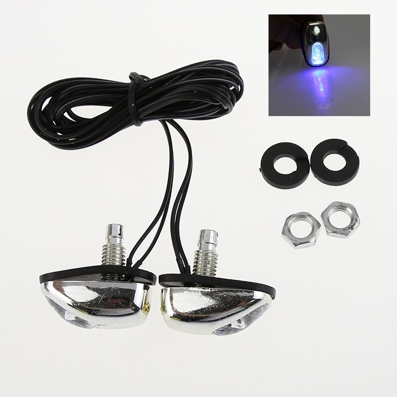 2pcs Car Chrome Windshield Washer Jet Nozzle Spray With Blue LED Light