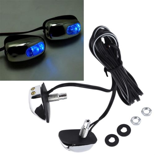 2pcs Car Chrome Windshield Washer Jet Nozzle Spray With Blue LED Light