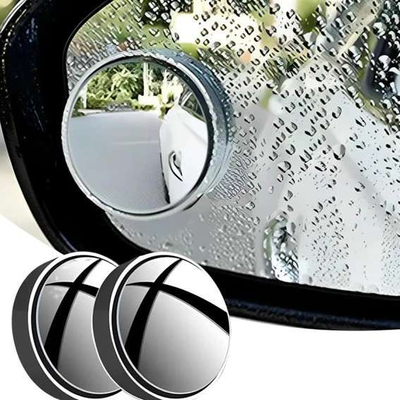 WHITE COLOR 2PCS ROUND SHAPE HD GLASS FRAMELESS DESIGN CONVEX REAR VIEW BLIND SPOT MIRROR