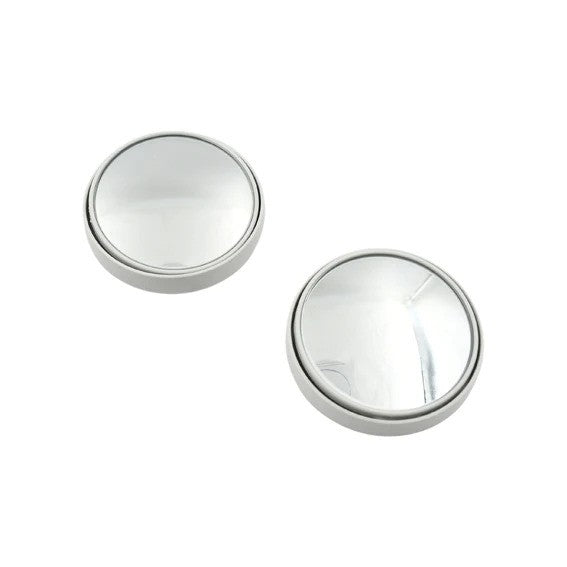 WHITE COLOR 2PCS ROUND SHAPE HD GLASS FRAMELESS DESIGN CONVEX REAR VIEW BLIND SPOT MIRROR