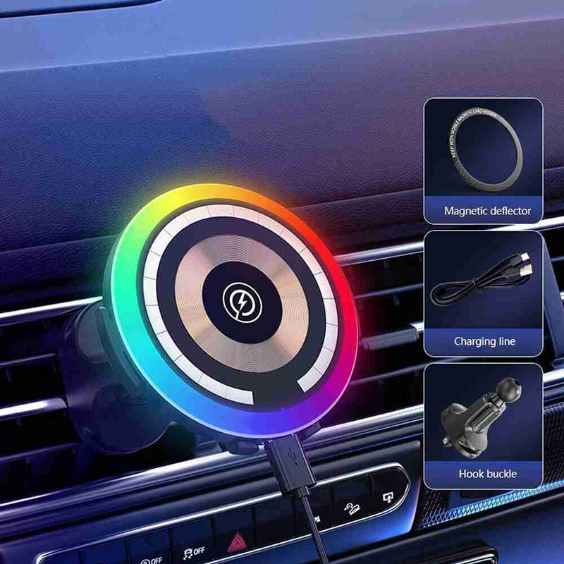 Wireless Car Charger 15W Fast Charging W/ Atmosphere Lamp for Smart Phones