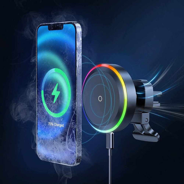 Wireless Car Charger 15W Fast Charging W/ Atmosphere Lamp for Smart Phones