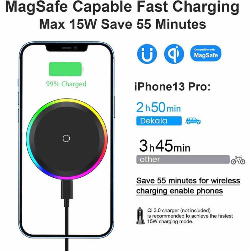 Wireless Car Charger 15W Fast Charging W/ Atmosphere Lamp for Smart Phones