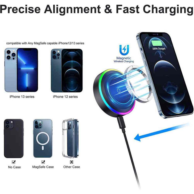 Wireless Car Charger 15W Fast Charging W/ Atmosphere Lamp for Smart Phones