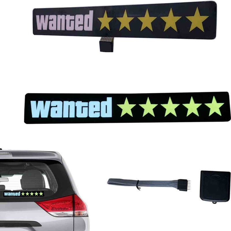 Yellow GTA Wanted 5 Star JDM Car Windshield Glow Panel Electric Marker Lamp LED Decoration Flashing Light Sticker