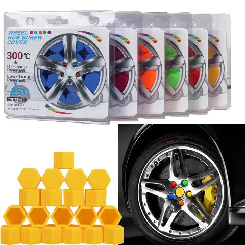 17mm 20pcs Universal Car Silicone Wheel Lugs Nuts Bolts Covers Protective Cap (Yellow)